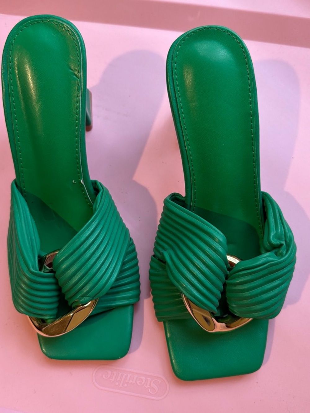 Green Knot-Front Mule Vacation Heels